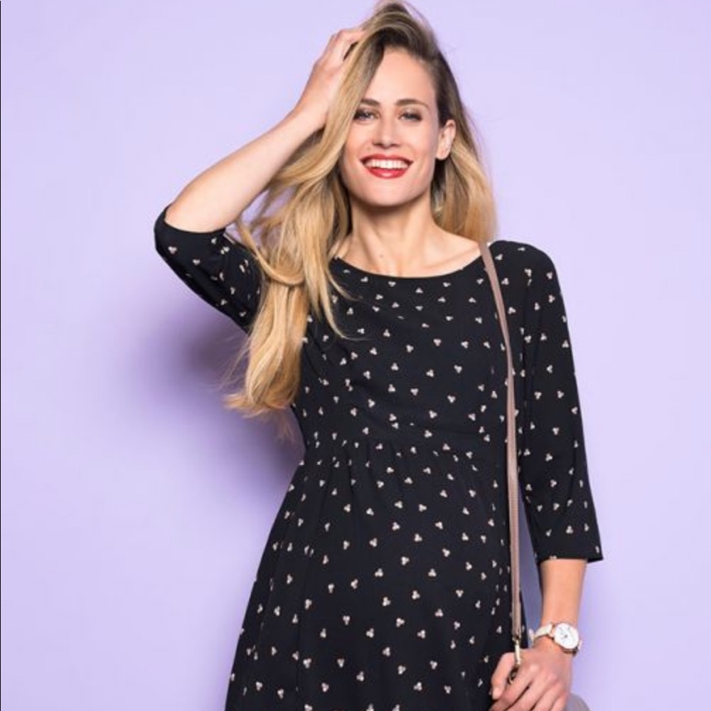 Seraphine maternity black dot woven dress size 4